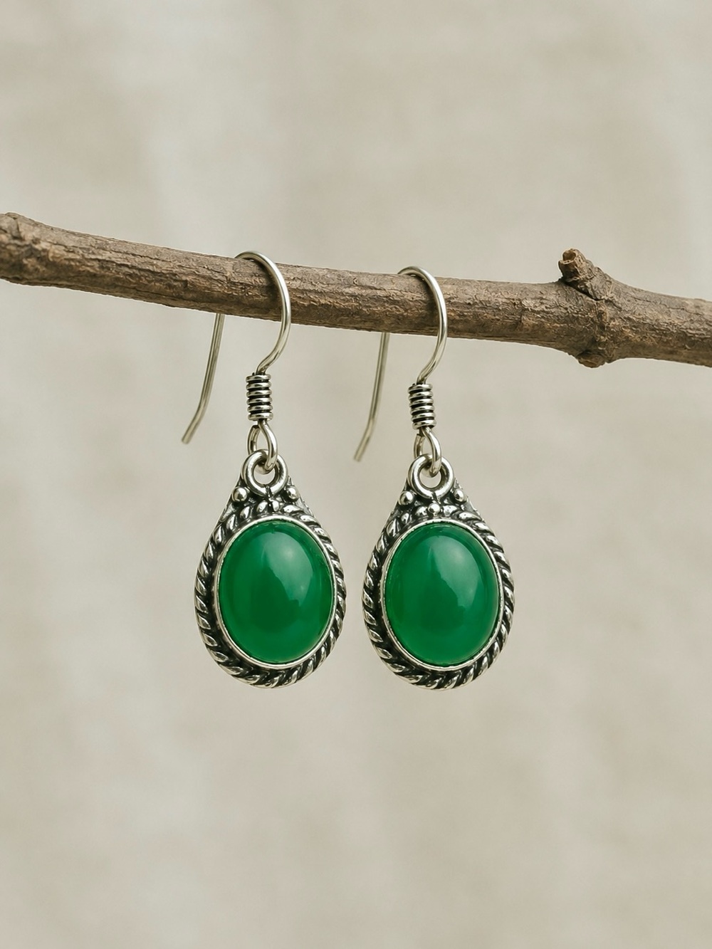 Dainty Natural Green Onyx 925 Silver 1” Earrings